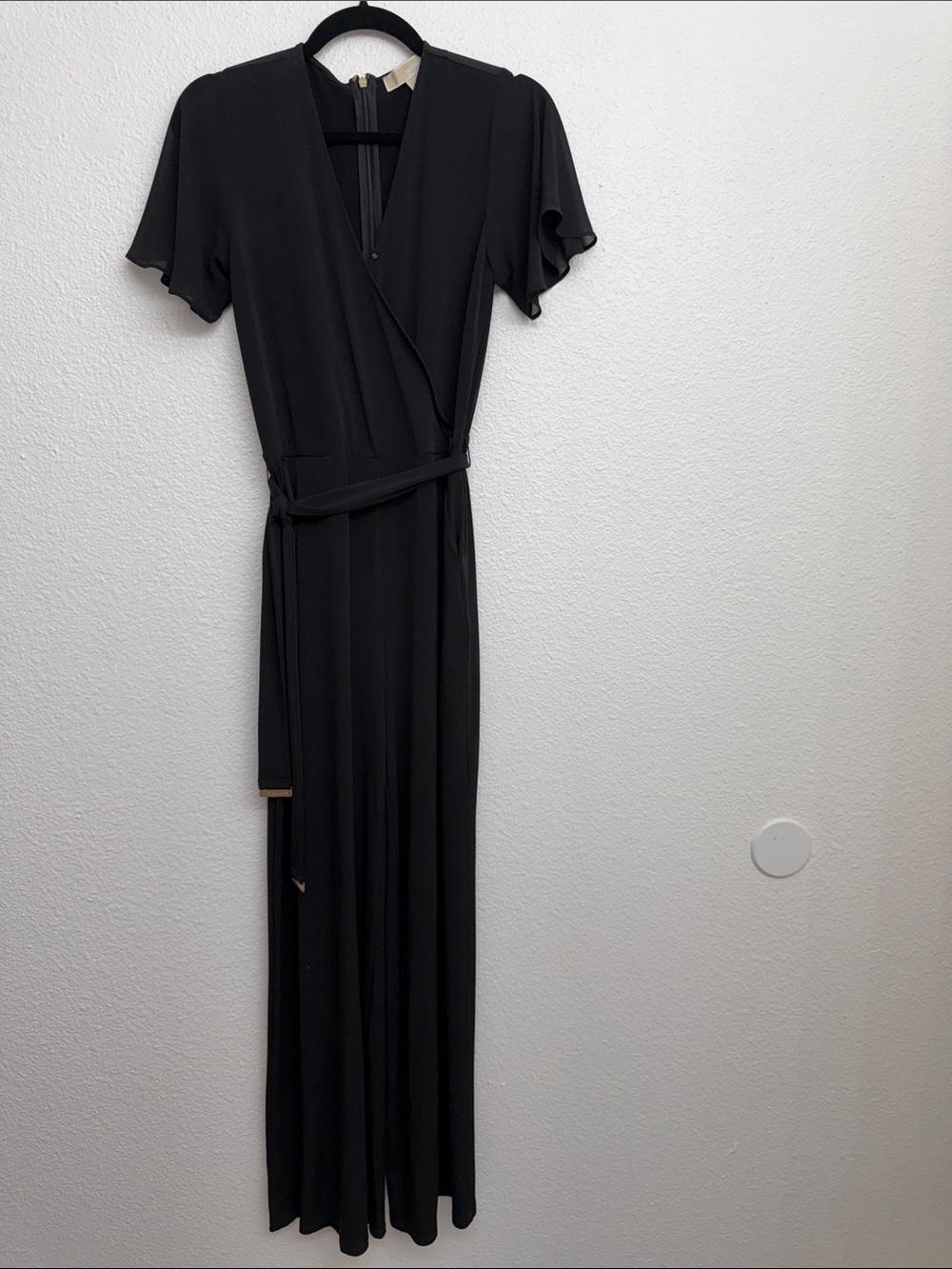 MICHAEL Michael Kors Black Jumpsuit with Gold-Tone Zipper and Tie Waist